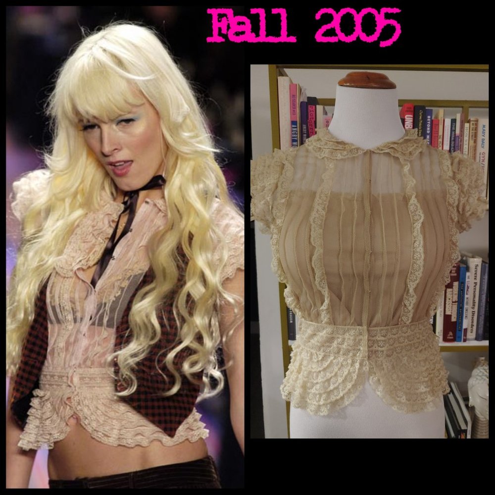 Vintage Betsey Johnson Y2K Fall 2005 Nude Lace 6 S  30s style blouse top